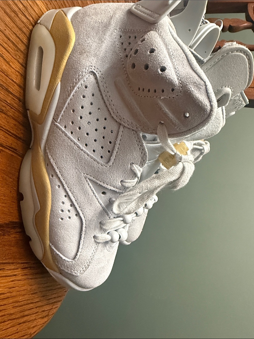 Jordan White Suede Sneakers with Gold Accents